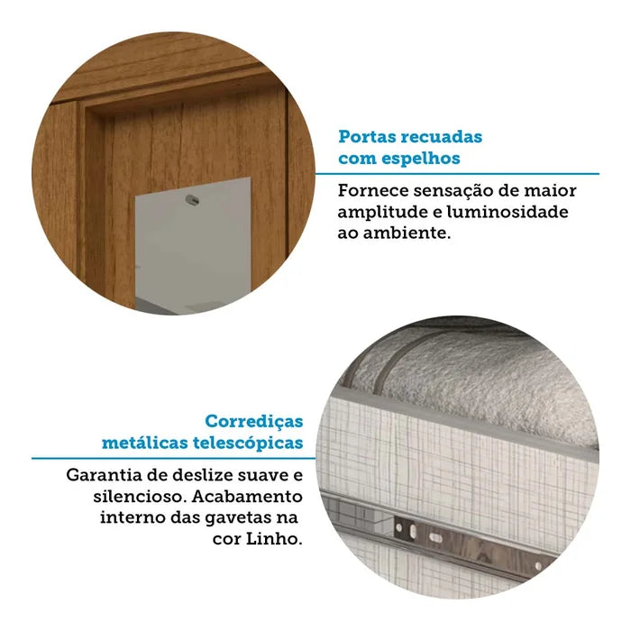 Roupeiro Débora 100% MDF - 9 Gavetas + Espelho - Cinamomo