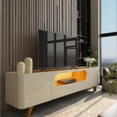 Rack Nobre 75" 100% MDF - Com LED - Off White/Naturale E