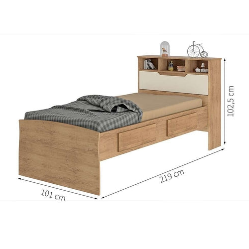 Cama Ravena Solteiro 100% MDF (0,88 cm) - Amêndoa/Off White