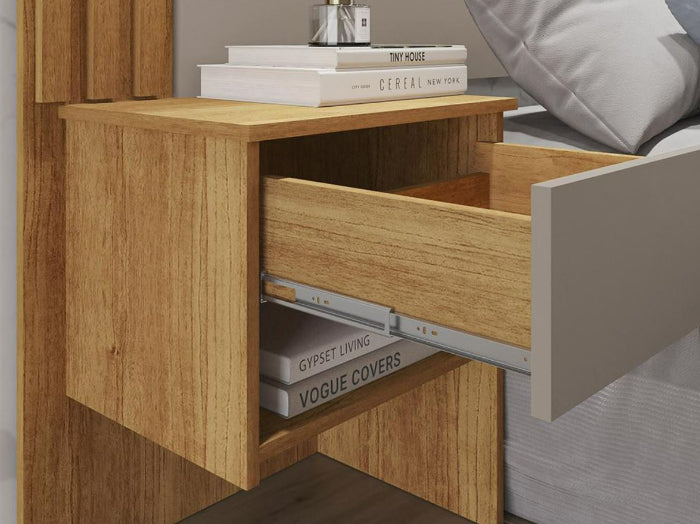 Cabeceira Box Jade Casal + 2 Mesas de Cabeceira - Cinamomo/Off White EN