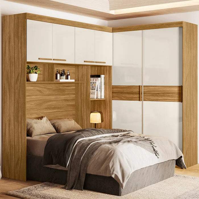 Roupeiro Modulado Florença 100% MDF (Casal 1,38 cm) - Freijó/Off White L