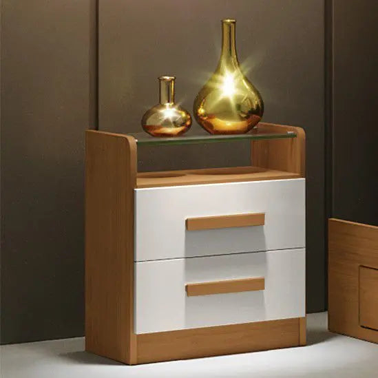 Mesa de Cabeceira New Athos (Com Vidro) - Cinamomo/Off White