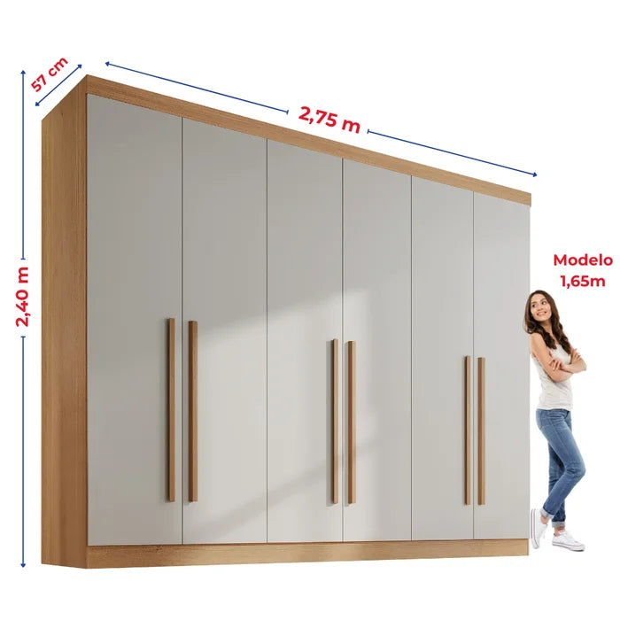 Roupeiro Da Vinci Plus 100% MDF - 6 Portas - 2,75 cm - Cinamomo/Off White L