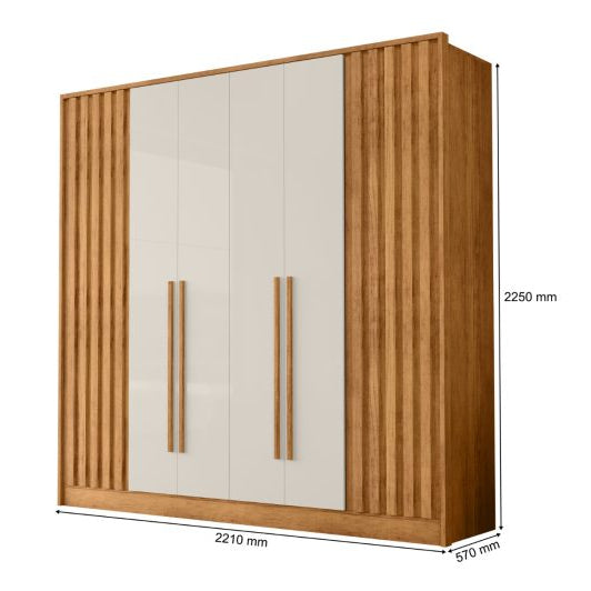 Roupeiro Navegantes 100% MDF - Portas Ripadas - Cedro/Areia E