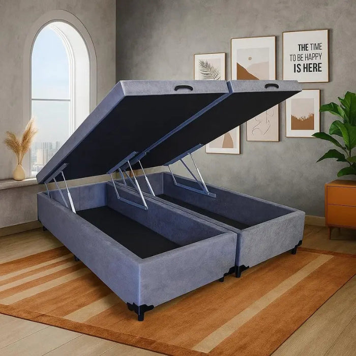 Base Bau Casal Bipartida Suede Cinza EN