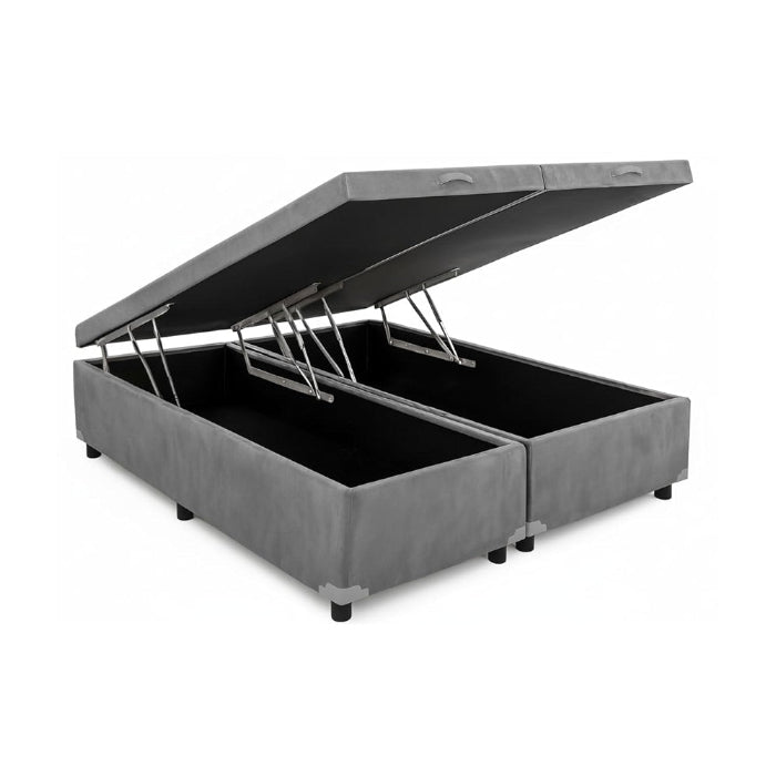 Base Bau Queen Bipartida Suede Cinza EN