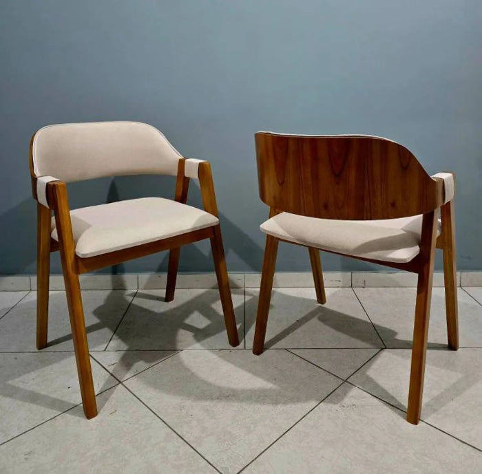 Kit com 2 Cadeiras Bella Madeira Macica Canela.Linho Bege Sala EN