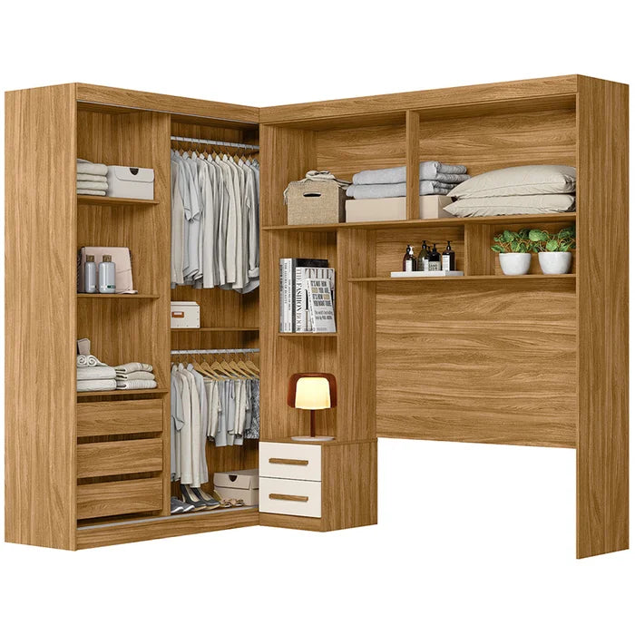 Roupeiro Modulado Florença 100% MDF (Casal 1,38 cm) - Freijó/Off White L