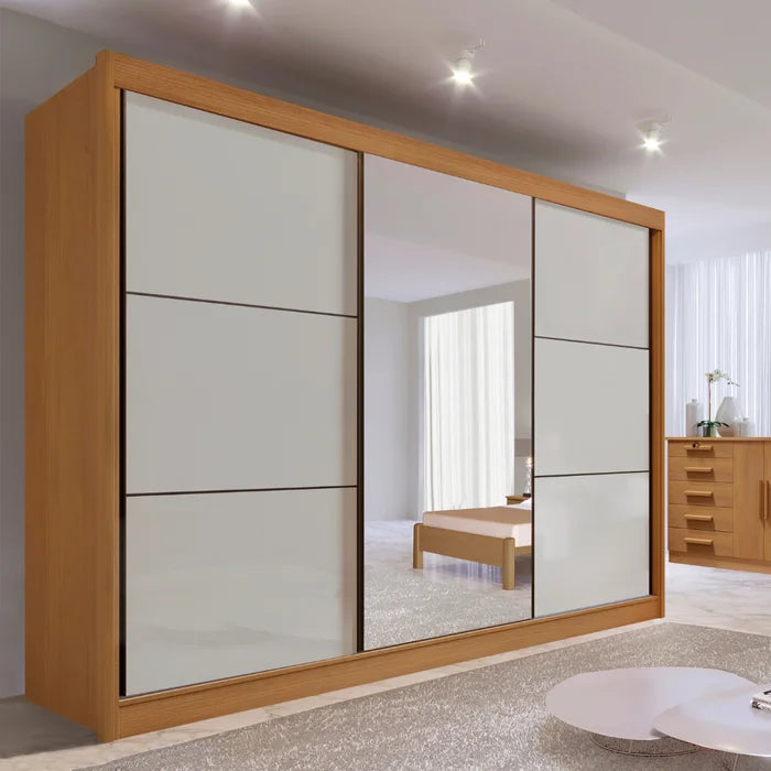 Roupeiro Los Angeles 100% MDF - 3 Portas - Com Espelho - Cinamomo/ Off White L