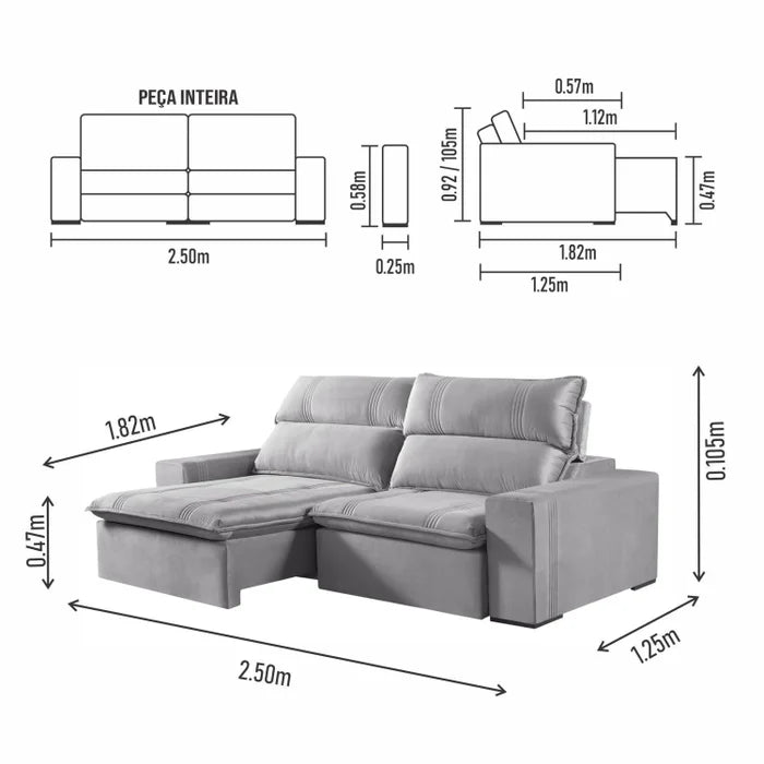 Estofado Hanover New - 2,90m - Cinza L