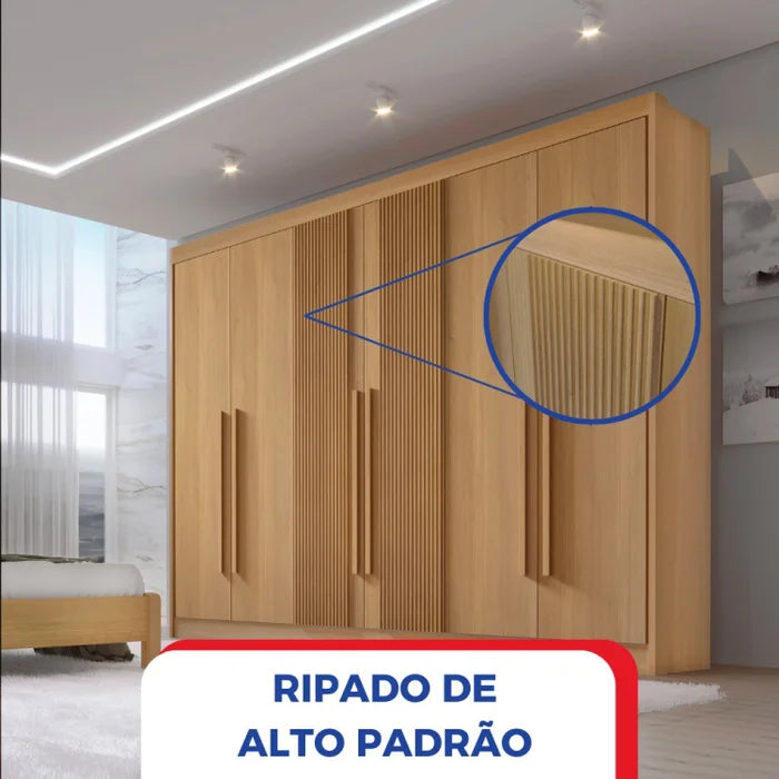 Roupeiro Da Vinci 100% MDF - 6 Portas - 2,75 cm - Cinamomo (Ripado) L