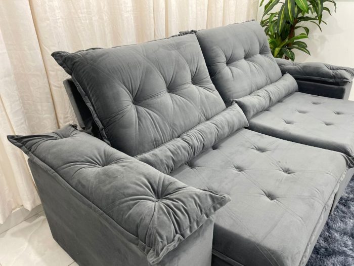 Sofá Retrátil Reclinável Small 2.30m - Cinza E