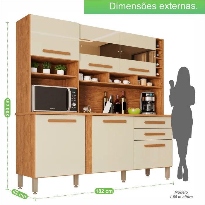 Armário de Cozinha Alexia - Com Espelho - Cinamomo/Off White