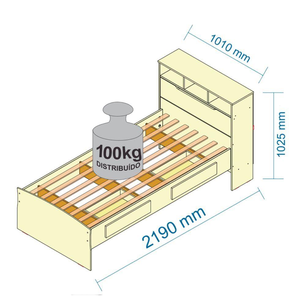 Cama Ravena Solteiro 100% MDF (0,88 cm) - Amêndoa/Off White