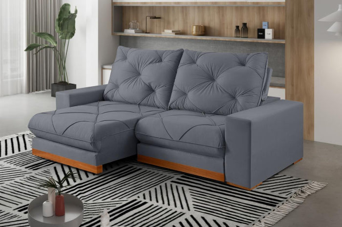 Estofado Retratil Reclinavel Buzios 230 2x90 Veludo Inca Grafite EN