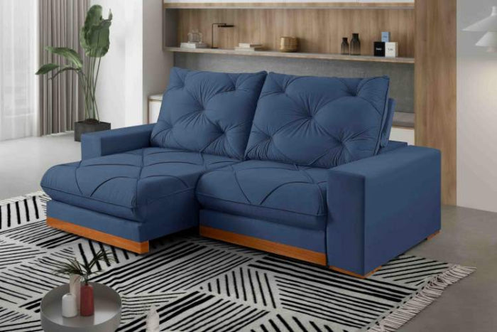 Estofado Retratil Reclinavel Buzios 290 2x100 Veludo Inca Azul EN