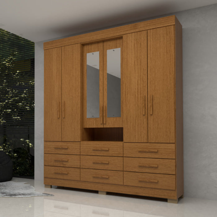 Roupeiro Débora 100% MDF - 9 Gavetas + Espelho - Cinamomo