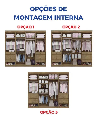 Roupeiro Dyamond 100% MDF - 8 Portas - 2,75 cm - Cinamomo/Off White L