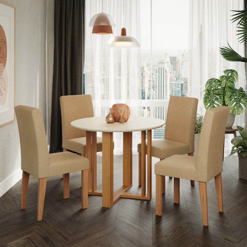 Mesa de Jantar Flora + 4 Cadeiras Maia - 100% MDF - Cinamomo/Off White