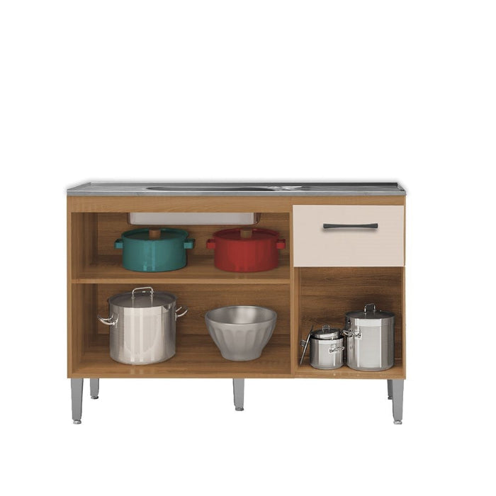 Balcão Pia Fraça 1,18 cm - SEM TAMPO - Mel/Cinza