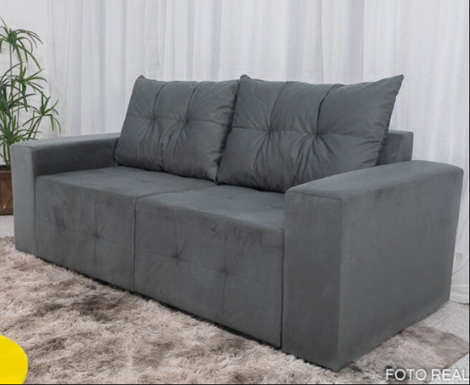 Estofado Retratil Havai 180 2x90 Veludo Cinza EN