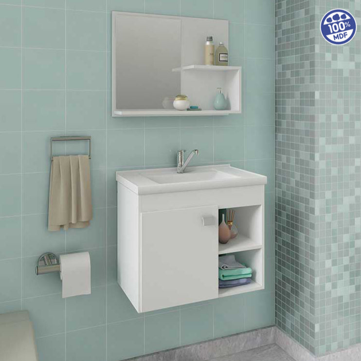 Gabinete de Banheiro Lotus 100% MDF - Com Cuba + Espelho - Branco