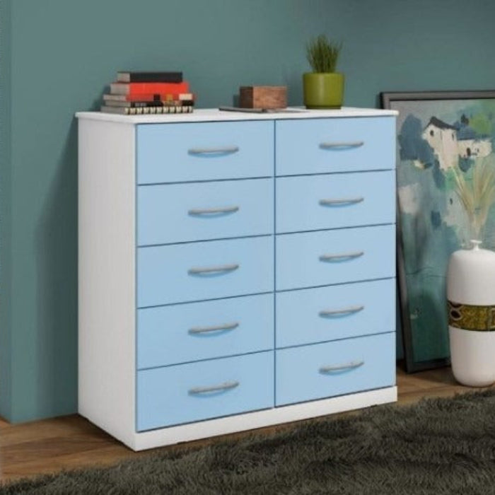 Comoda Macae.Parati 10 GAVETAS Branco com Azul EN