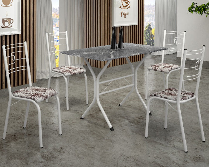 Conjunto de Mesa Paraty Martelado Tmp Indiana Preto C/4 Cds BRANCA ENConjunto Mesa Paraty 120x75 Martelado Tmp Indiana Preto com 4 Cds Martelado.Primavera Preto EN