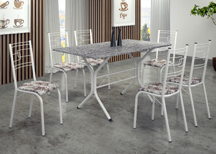 Conjunto Mesa Paraty 140 Branco Tmp Indiana Preto com 6 Cds Branco.Primavera Preto EN