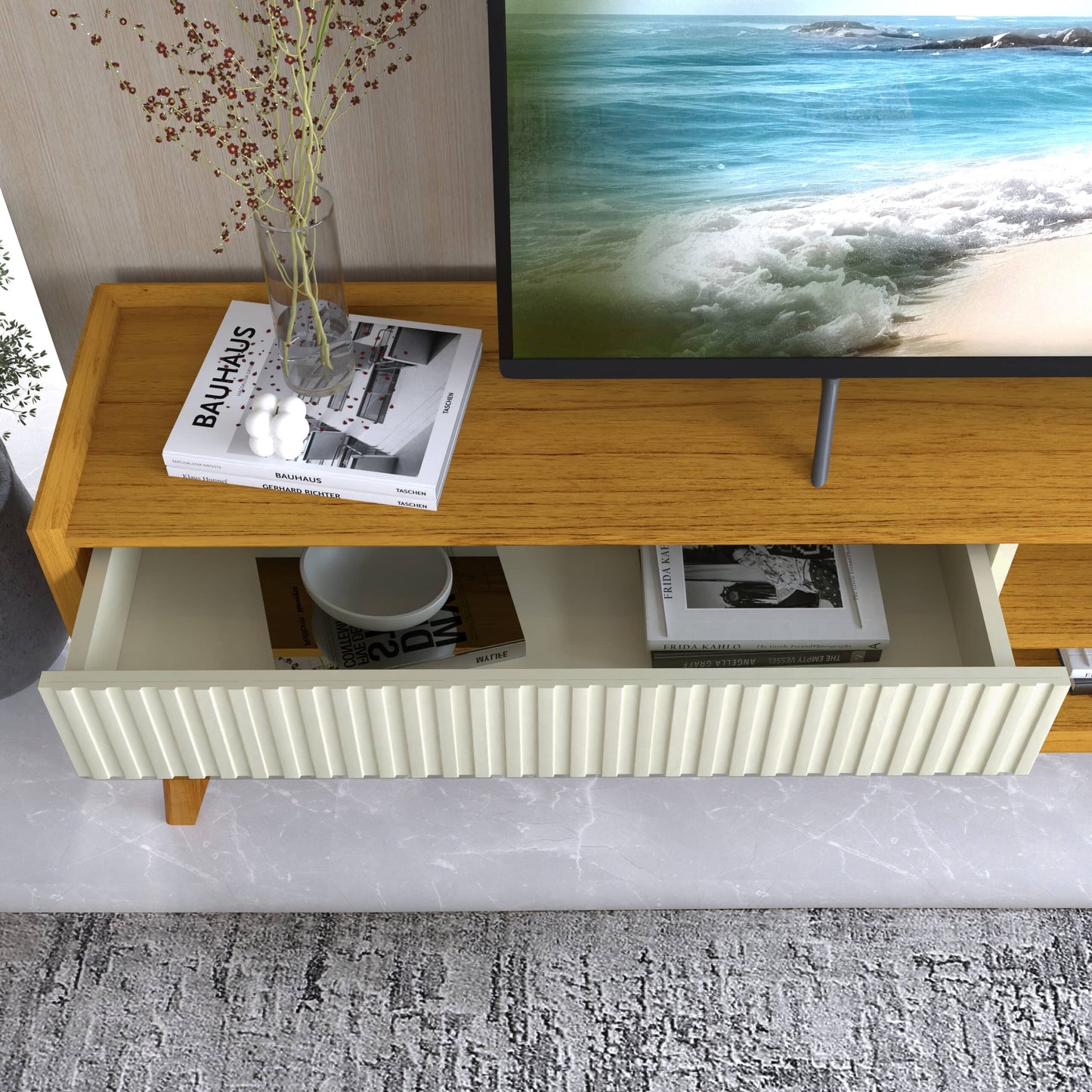 Rack Magnífico 2,12 cm 75" - 100% MDF - Off White/Naturale EN