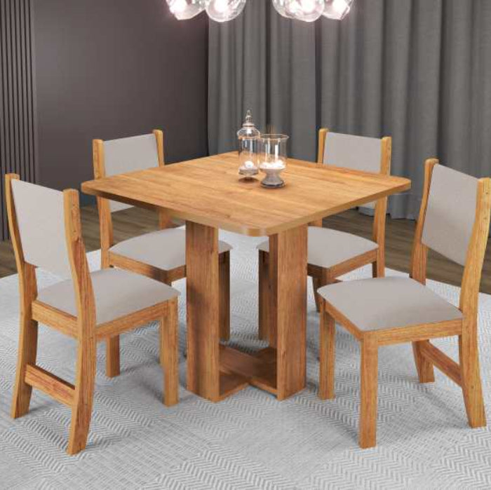 Sala Wave.Oasis 90x90 com 4 Cadeiras Sol Mel Linho Bronze EN