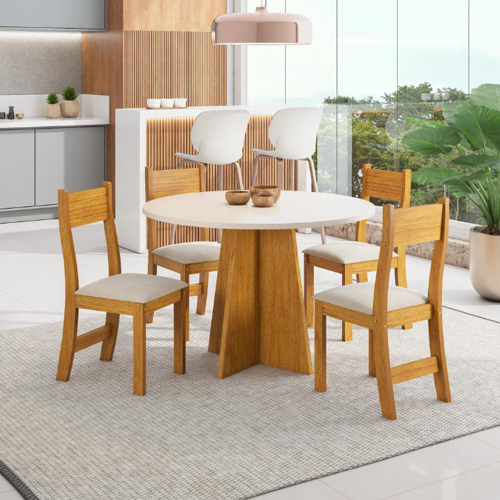 Mesa de Jantar Slin + 4 Cadeiras - Mel /Off White L