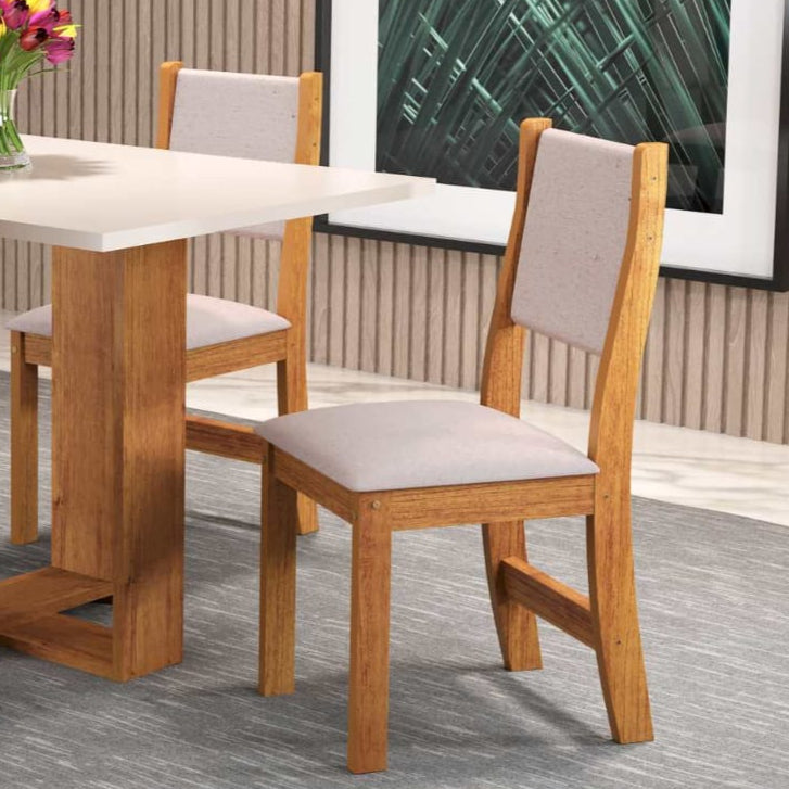 Mesa de Jantar Milani + 4 Cadeiras - Mel Blonde/Linho Amendola