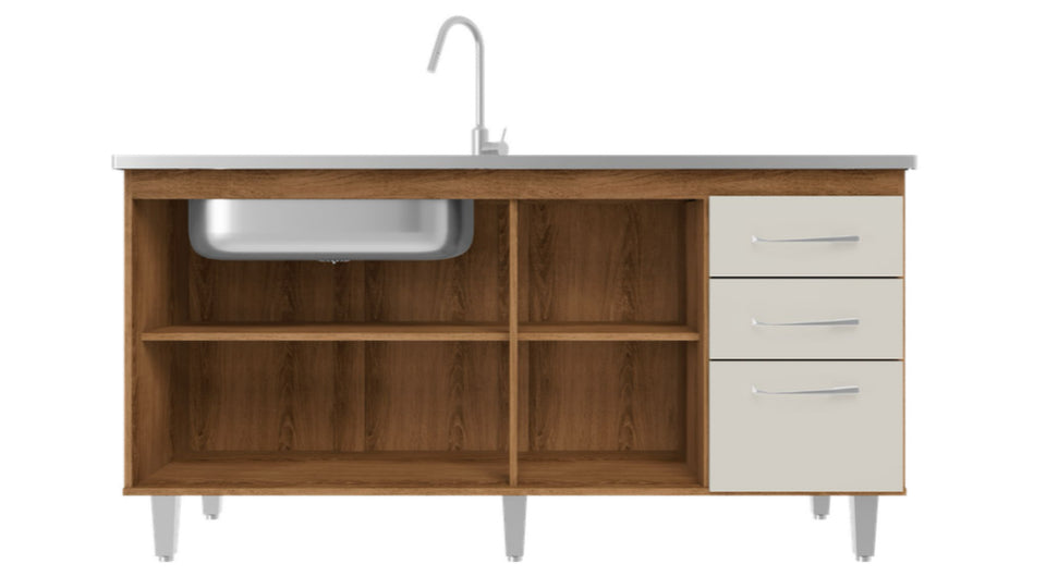 Balcão Pia Fraça 1,58 cm - SEM TAMPO - Mel/Areia