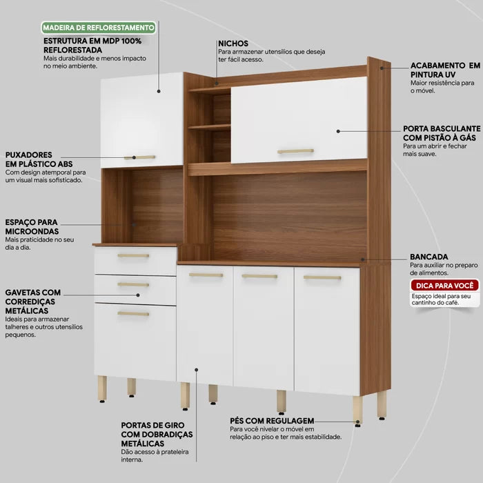 Armário de Cozinha Kit Select - Amêndoa/Branco