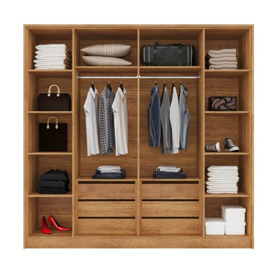 Roupeiro Navegantes 100% MDF - Portas Ripadas - Cedro/Areia E