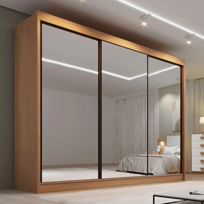 Roupeiro Dubai 100% MDF - 3 Portas Espelhadas - Cinamomo L