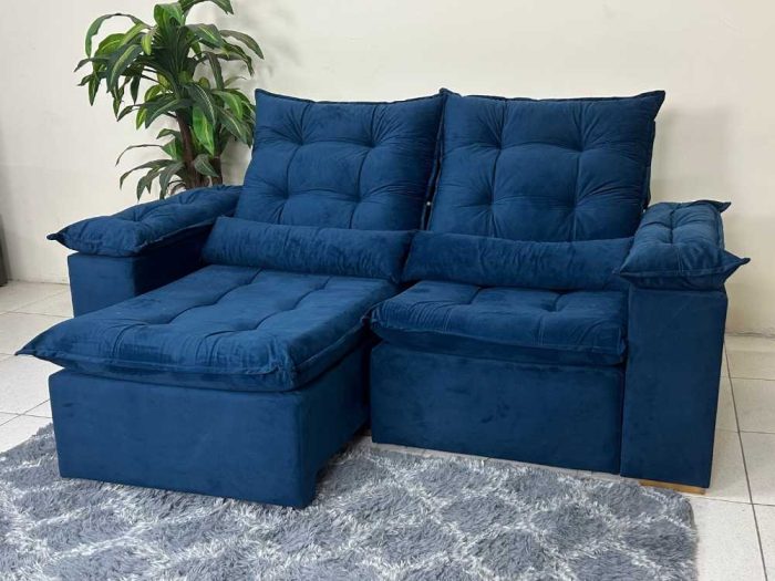 Sofá Retrátil Reclinável Atenas 2.00m - Azul E