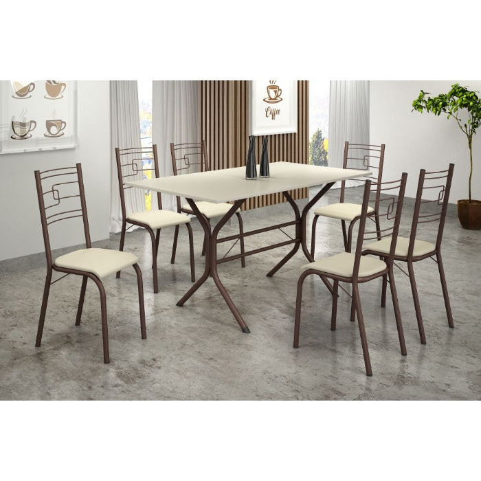 Mesa Paraty 140 - Marrom/Off White/Creme C/ 6 Cadeiras EN