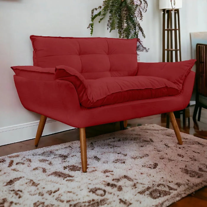 Poltrona Namoradeira Opalla Veludo Suede Vermelho EN