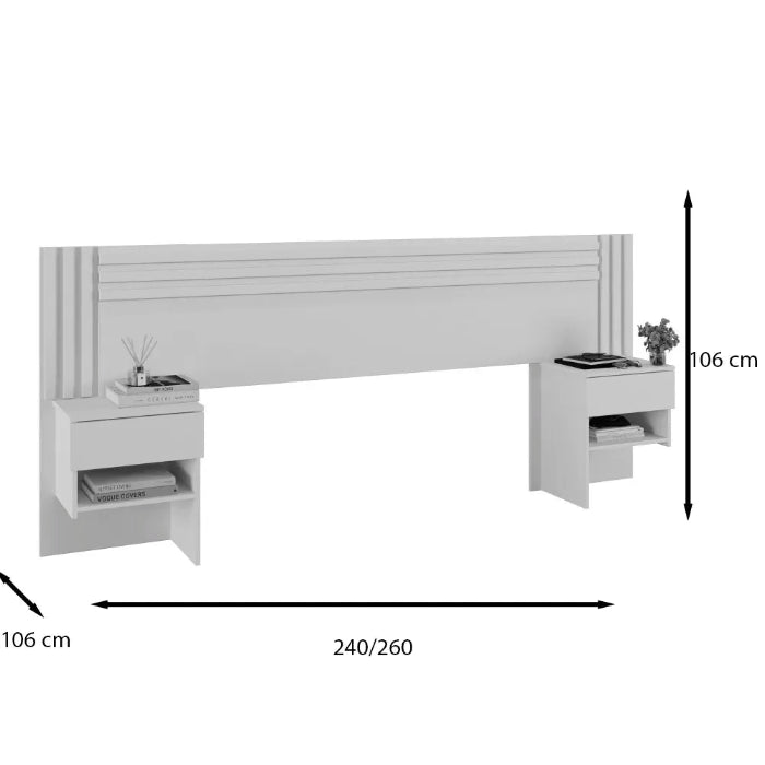 Cabeceira Box Jade Casal + 2 Mesas de Cabeceira - Branco EN