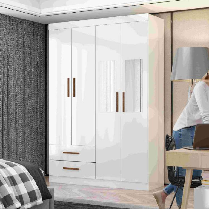 Roupeiro Hercules Gold 4P2G com 2 Espelhos Branco.Branco EN