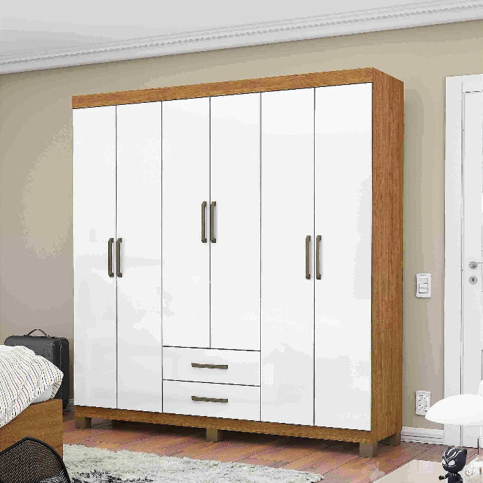 Roupeiro Recife Gold 6P2G com Pes Cinamomo.Branco EN