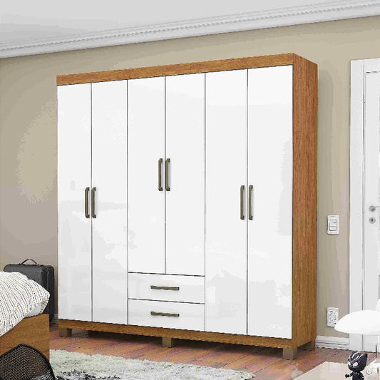 Roupeiro Recife Gold 6P2G com Pes Cinamomo.Branco EN