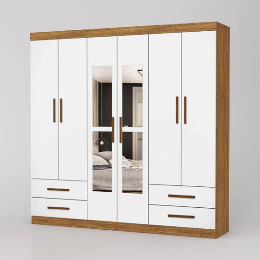 Roupeiro Hercules Gold 6P4G com Espelhos Cinamomo.Branco EN