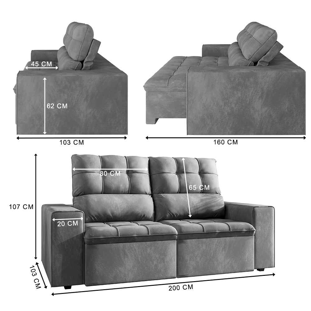 Sofá Retrátil e Reclinável Paraty Flash - 2,00 m - Cinza