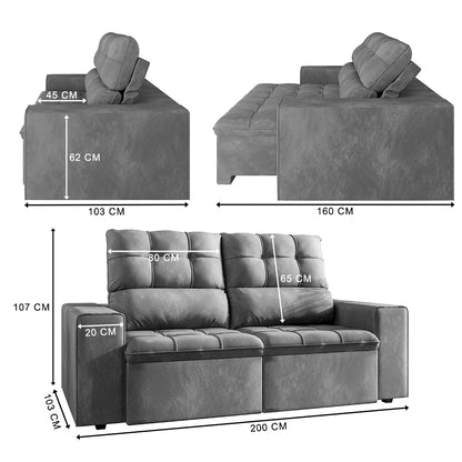 Sofá Retrátil e Reclinável Paraty Flash - 2,00 m - Cinza