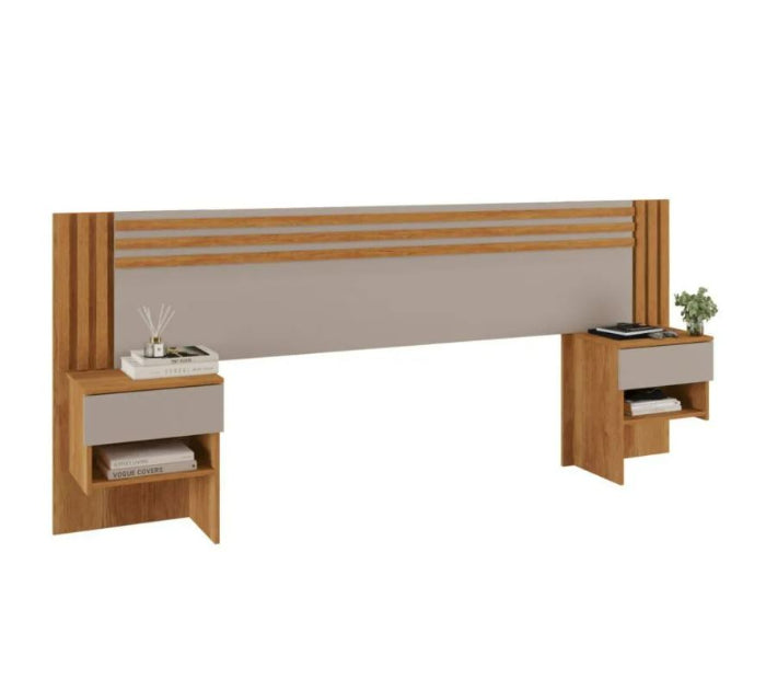 Cabeceira Box Jade Casal + 2 Mesas de Cabeceira - Cinamomo/Off White EN