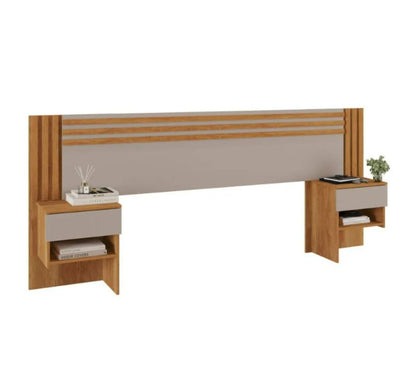 Cabeceira Box Jade Casal + 2 Mesas de Cabeceira - Cinamomo/Off White EN