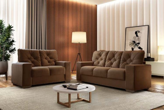 Conj Estofado 175 2x3Lgs Veludo Jurere Marrom EN